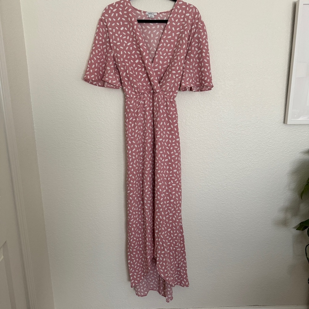 Pink faux wrap dress by Fraiche J | Size XL